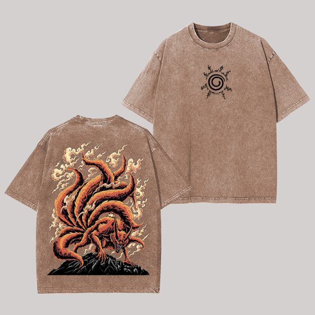 Jinchuriki Kurama Nine Tailed Fox Naruto Shippuden Oversize Washed T-Shirt Image - 5