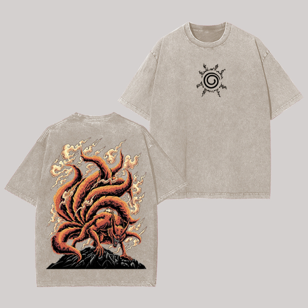 Jinchuriki Kurama Nine Tailed Fox Naruto Shippuden Oversize Washed T-Shirt Image - 7