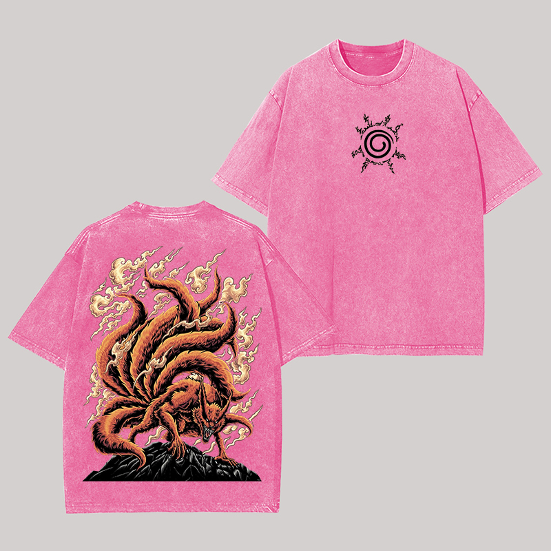 Jinchuriki Kurama Nine Tailed Fox Naruto Shippuden Oversize Washed T-Shirt Image - 8