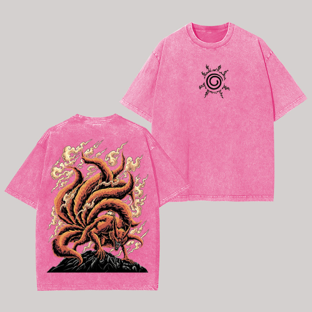 Jinchuriki Kurama Nine Tailed Fox Naruto Shippuden Oversize Washed T-Shirt Image - 8