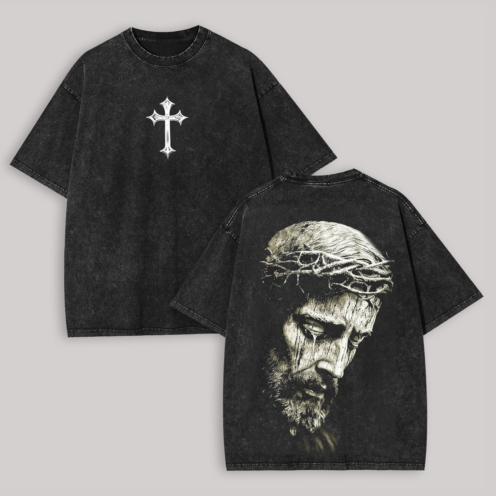 Vintage Christian Jesus Printed Unisex Washed T-Shirt Image - 1