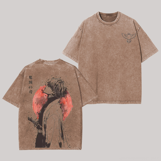 Demon Slayer Printed Unisex Washed T-Shirt Image - 4