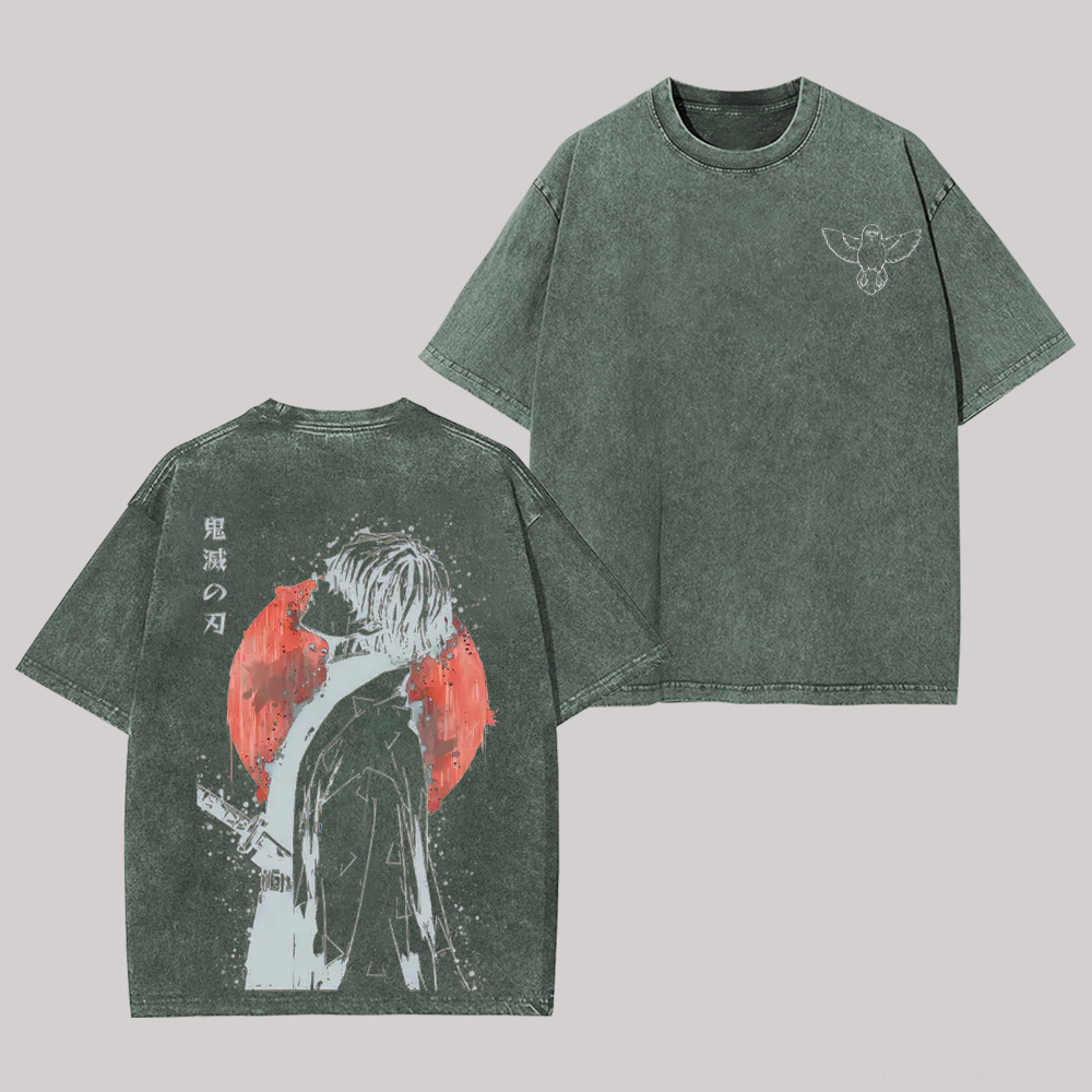 Demon Slayer Printed Unisex Washed T-Shirt Image - 6