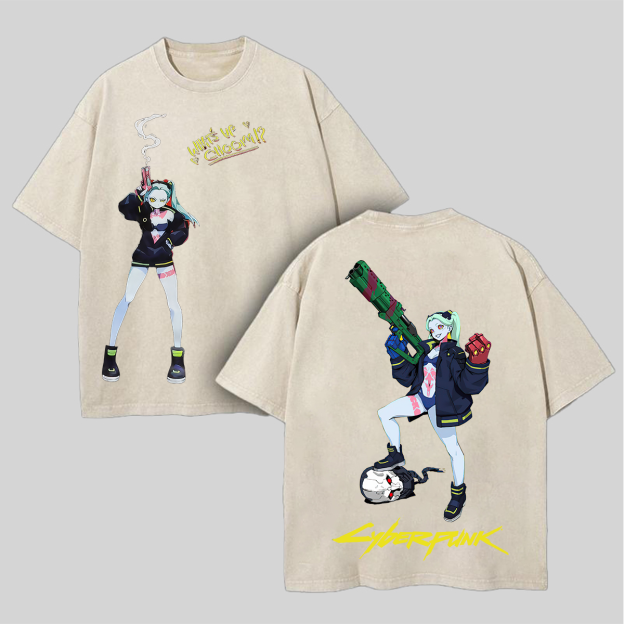 Cyberpunk 2077 Lucy Printed Unisex Washed T-Shirt Image - 3