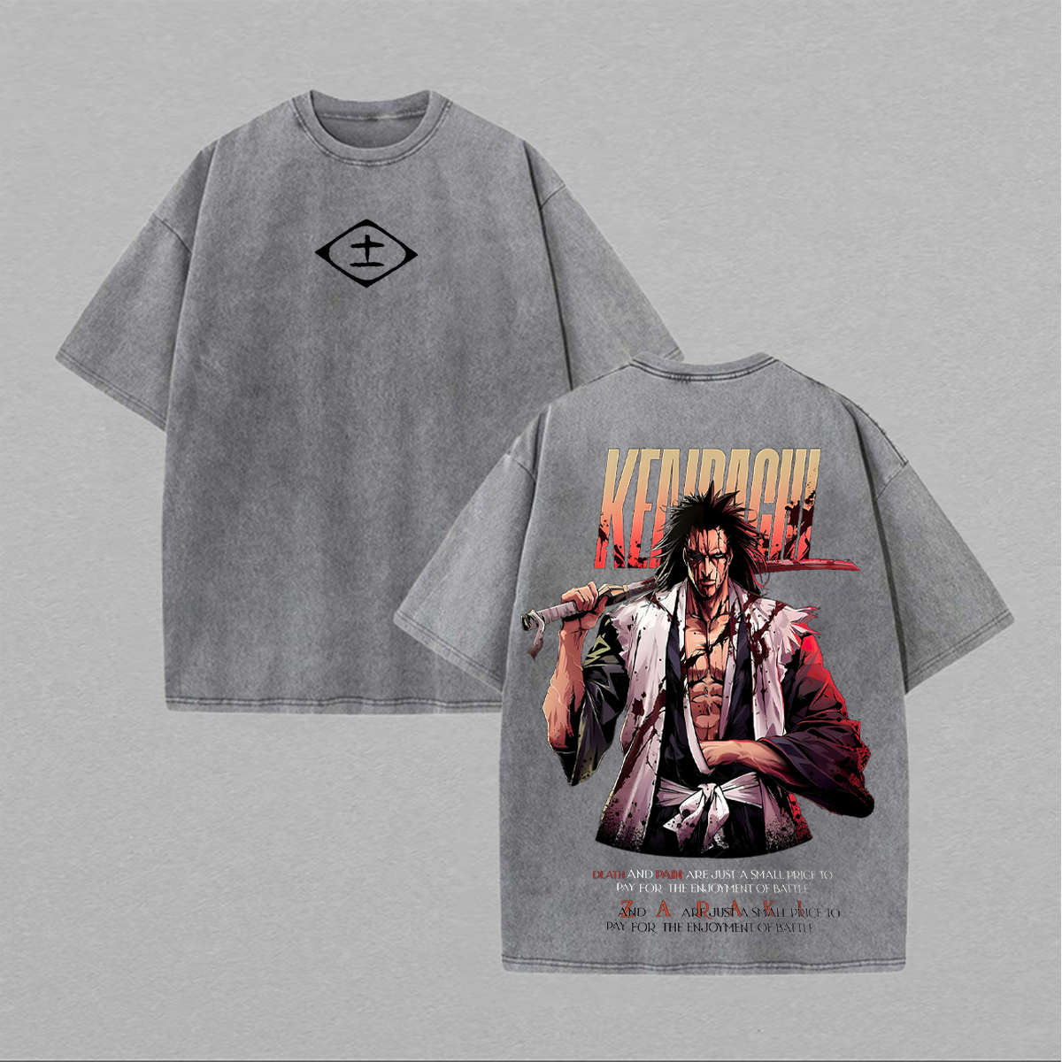 Kenpachi Zaraki Printed Unisex Washed T-Shirt Image - 3