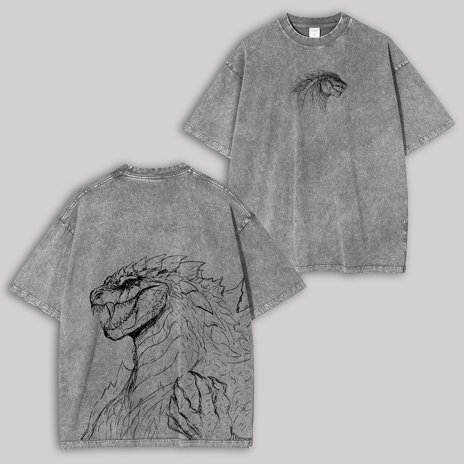 Godzilla Printed Unisex Washed T-Shirt