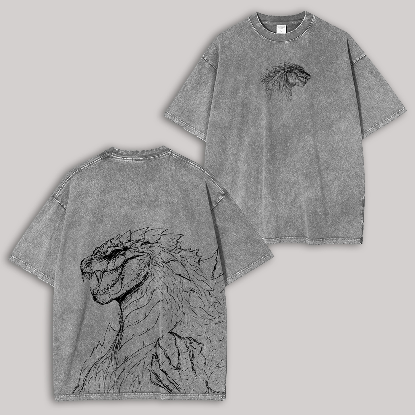 Godzilla Printed Unisex Washed T-Shirt