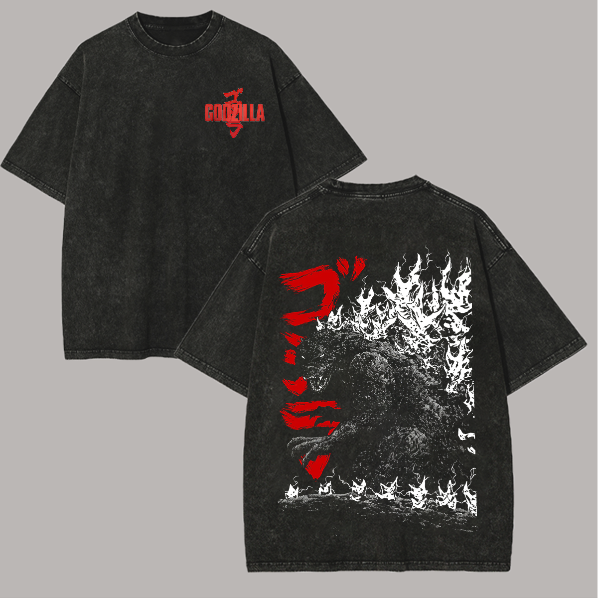 Godzilla Printed Unisex Washed T-Shirt Image - 1