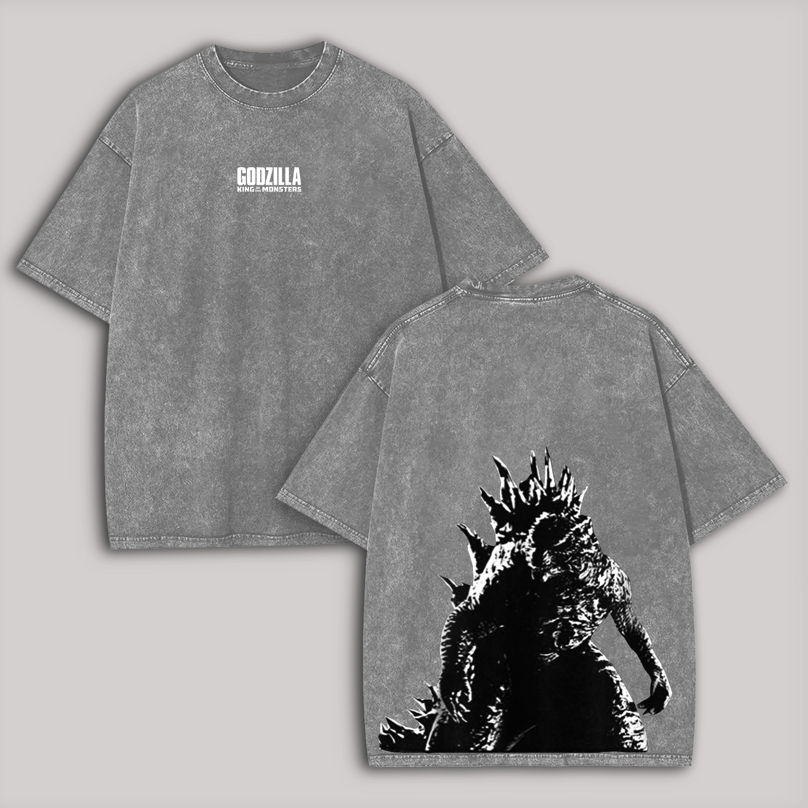 Godzilla Printed Unisex Washed T-Shirt Image - 3