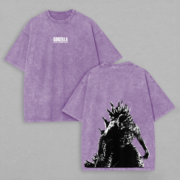 Godzilla Printed Unisex Washed T-Shirt Image - 6