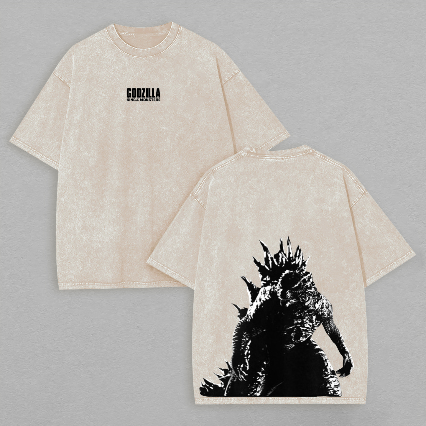 Godzilla Printed Unisex Washed T-Shirt Image - 2