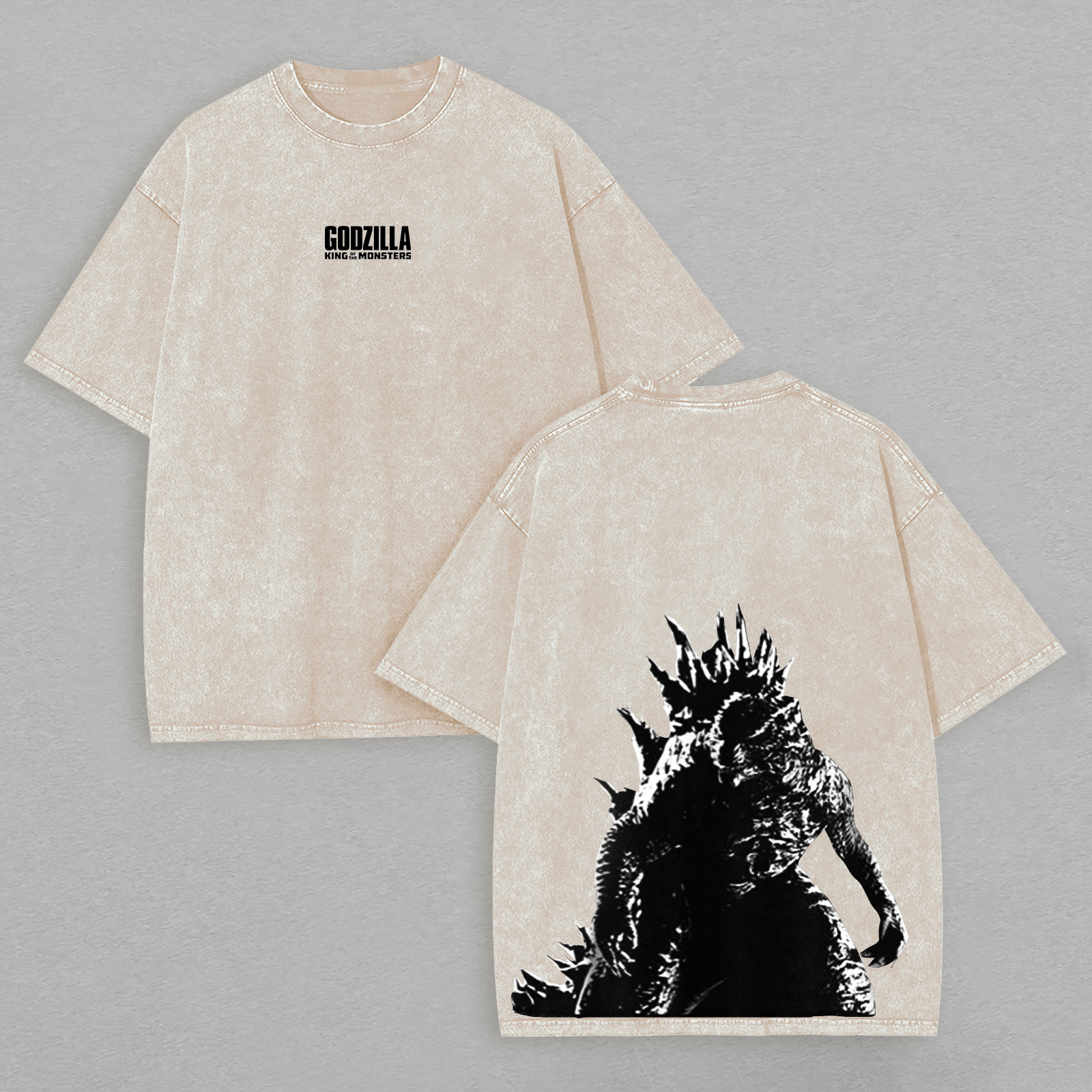 Godzilla Printed Unisex Washed T-Shirt Image - 2