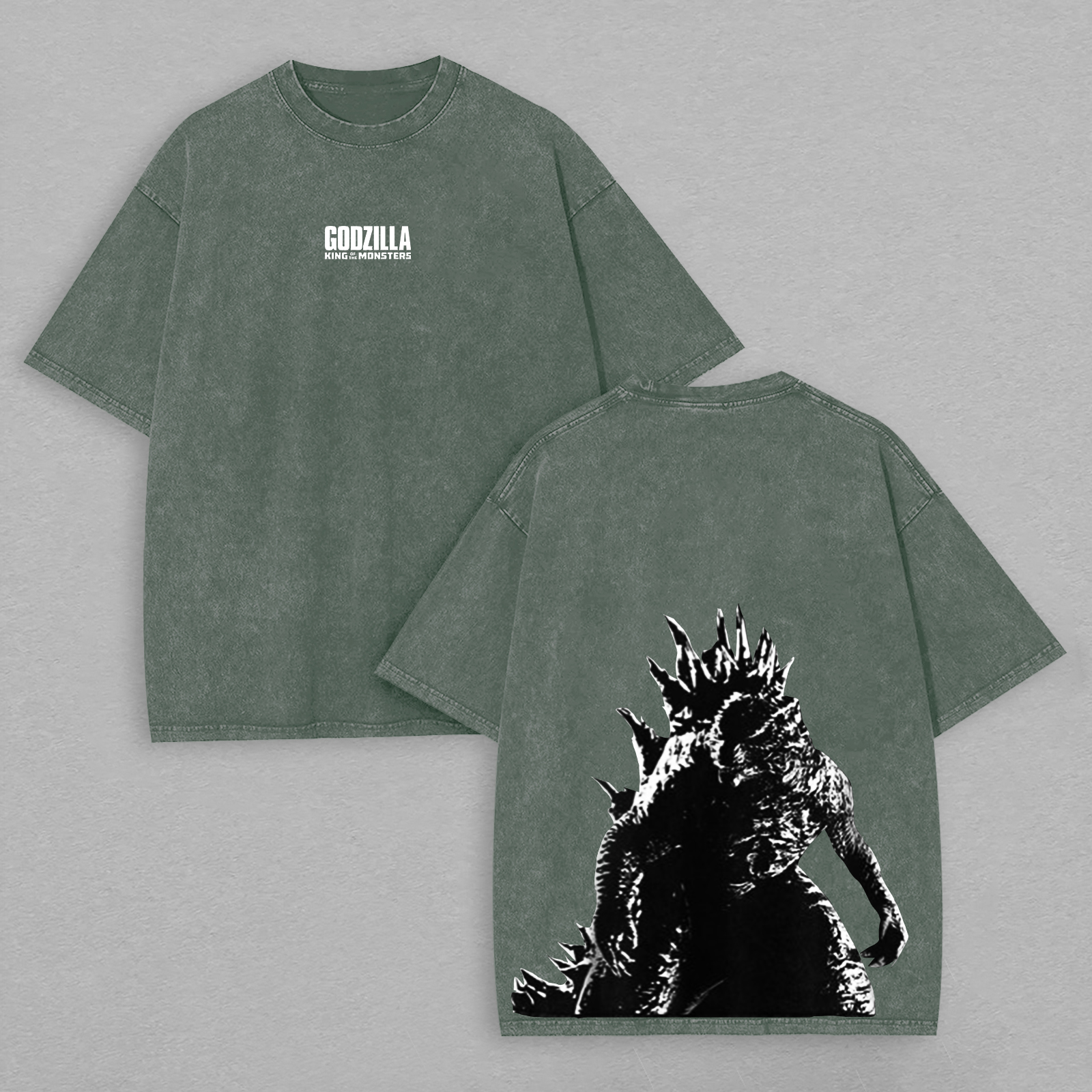 Godzilla Printed Unisex Washed T-Shirt Image - 5