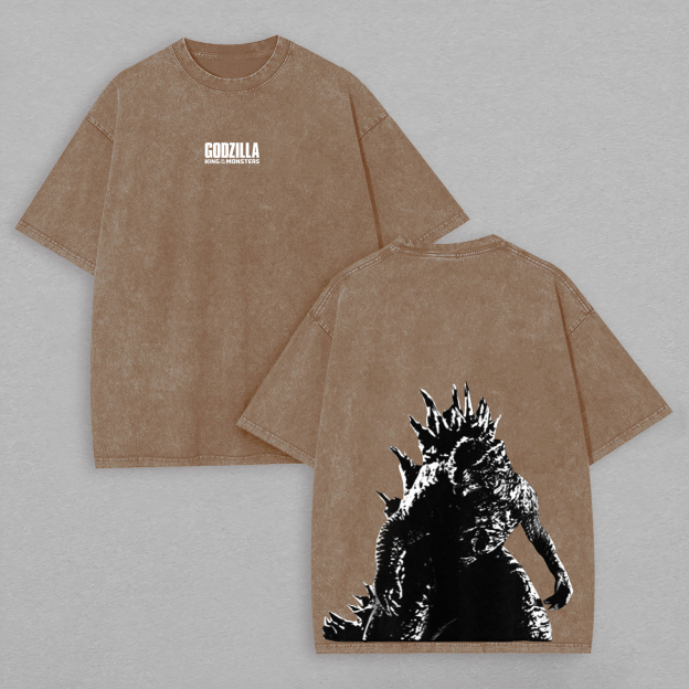 Godzilla Printed Unisex Washed T-Shirt Image - 4