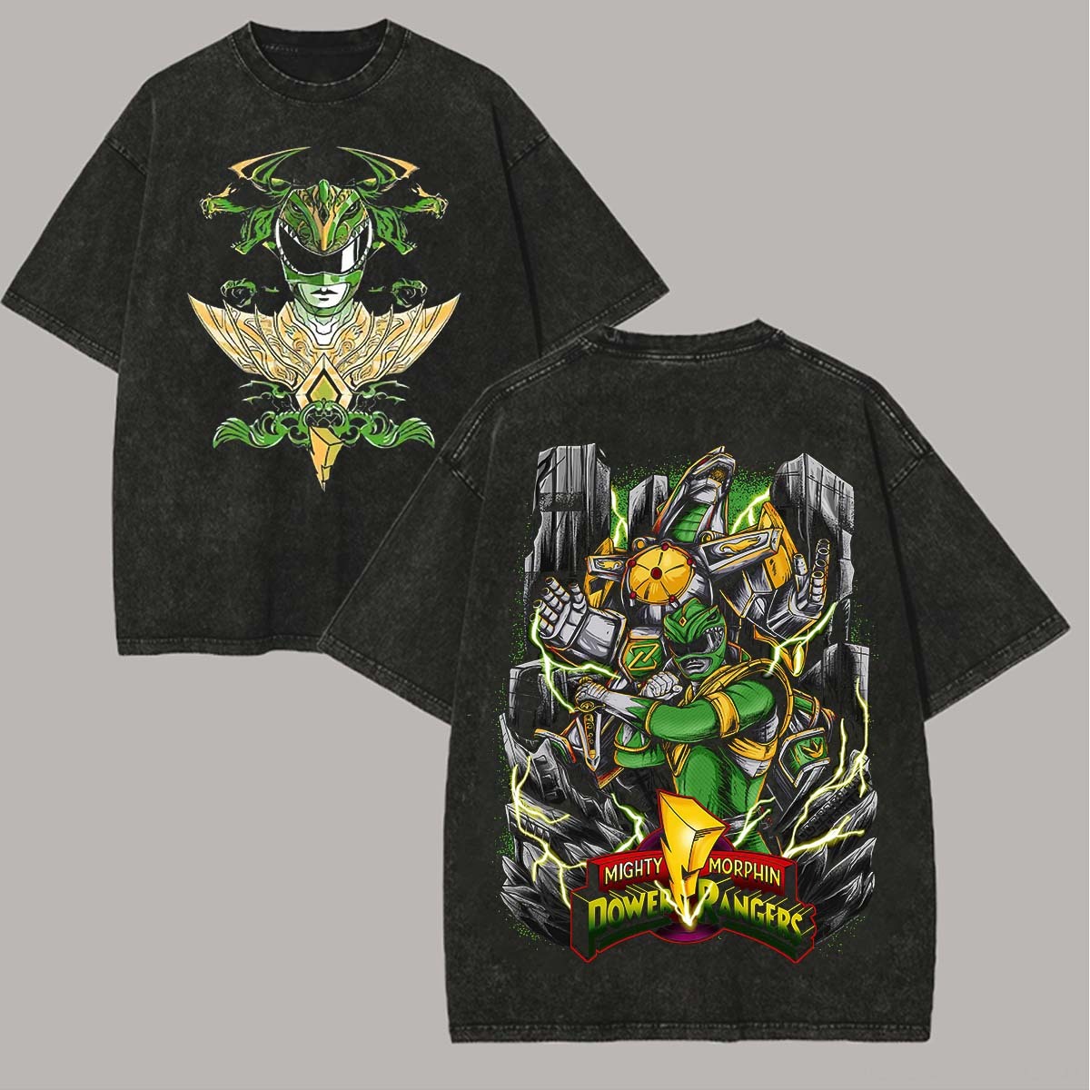 Mighty Morphin Power Rangers Printed Unisex Washed T-Shirt