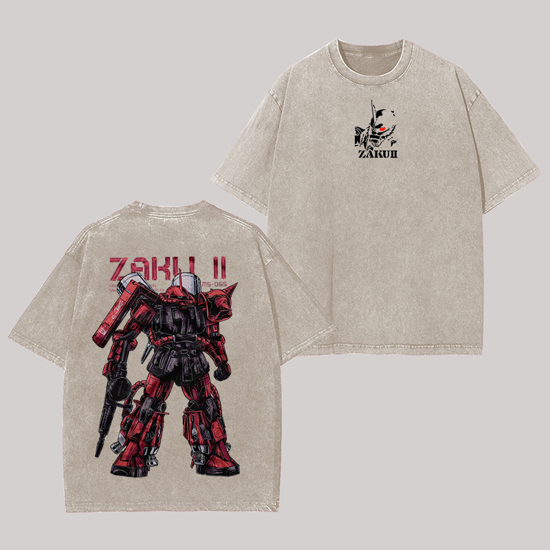 Zaku II MS-05S Printed Unisex Washed T-Shirt Image - 2