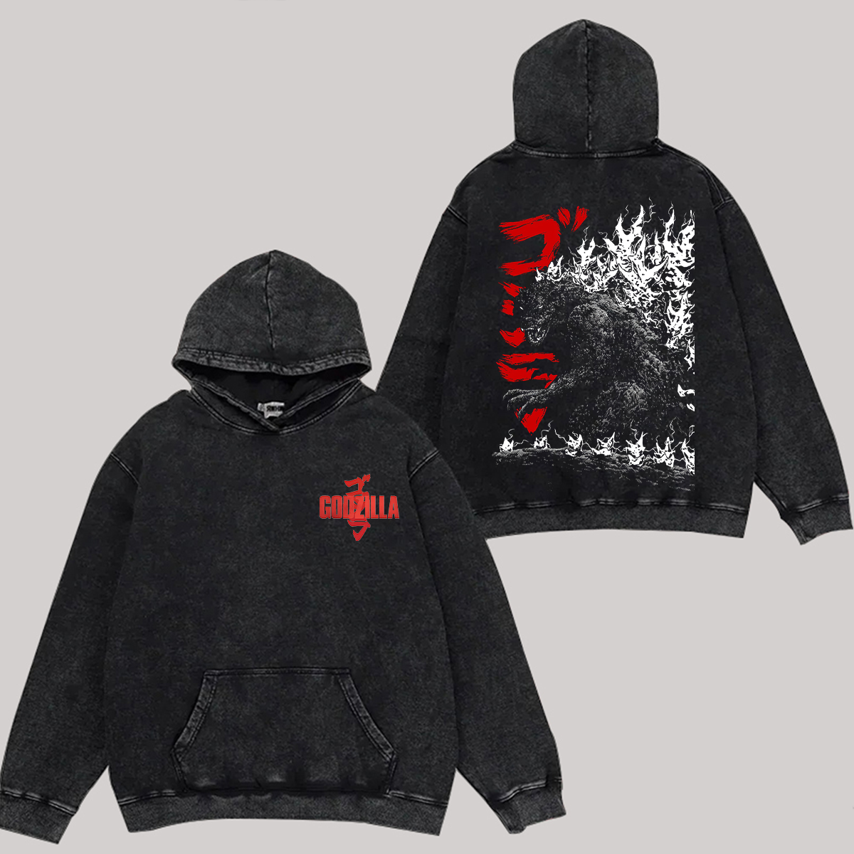 Godzilla Printed Unisex Washed Hoodie