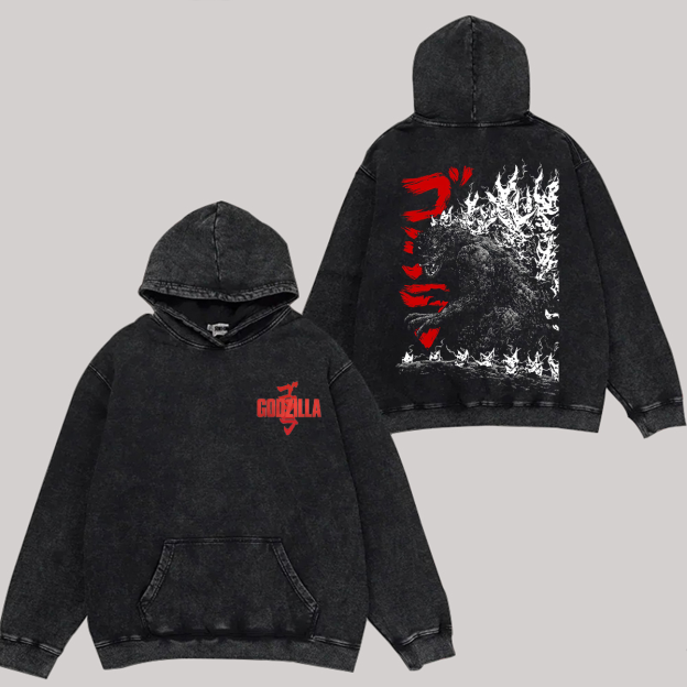 Godzilla Printed Unisex Washed Hoodie
