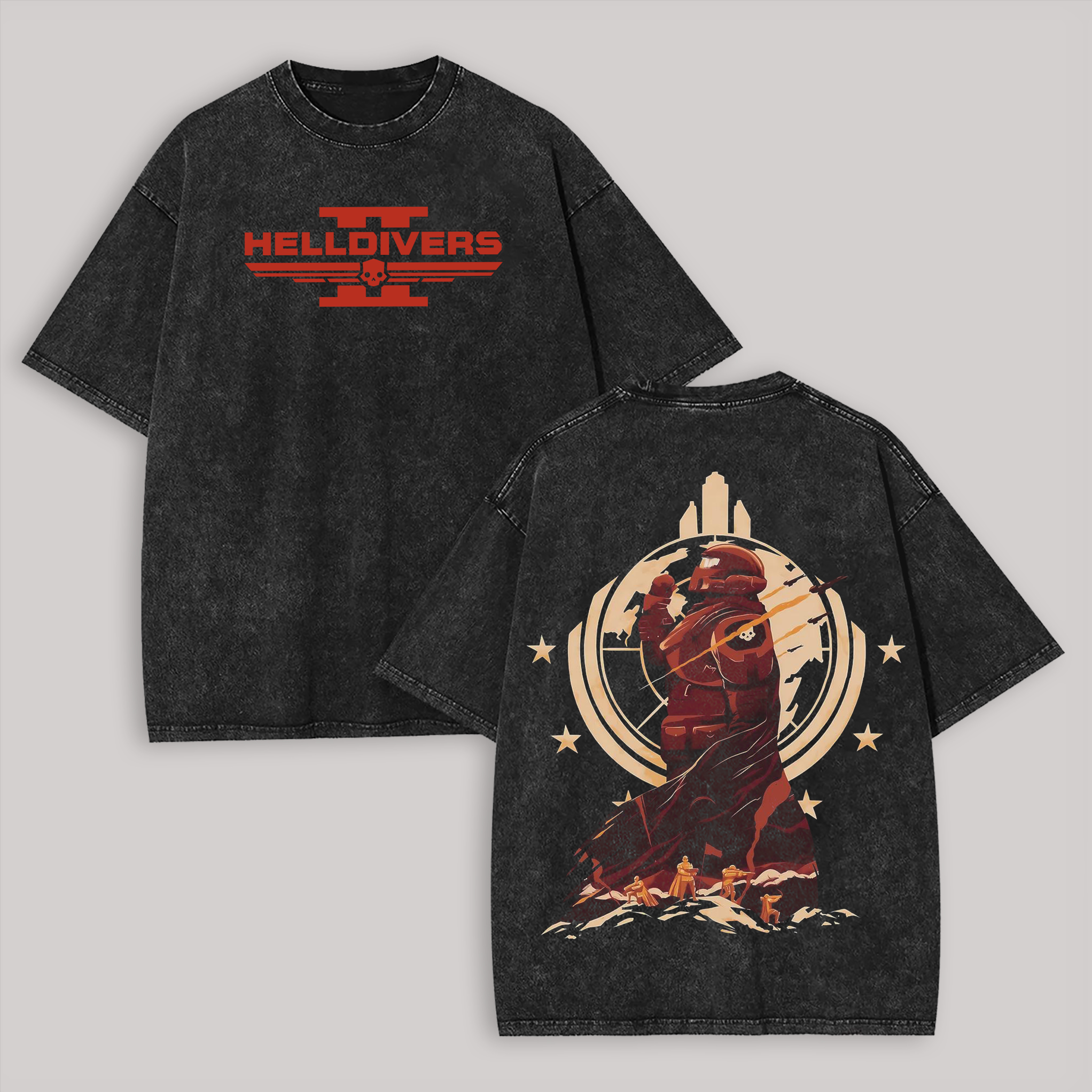 Helldivers Printed Unisex Washed T-Shirt Image - 1