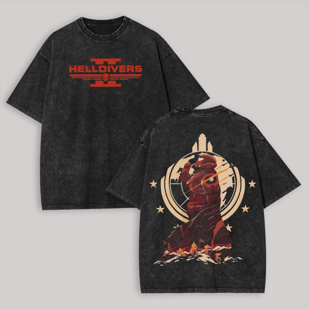 Helldivers Printed Unisex Washed T-Shirt Image - 1