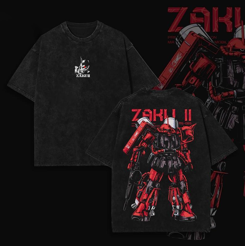 Zaku II MS-05S Printed Unisex Washed T-Shirt Image - 3