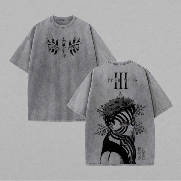 Demon Slayer Akaza Printed Unisex Washed T-Shirt Image - 1
