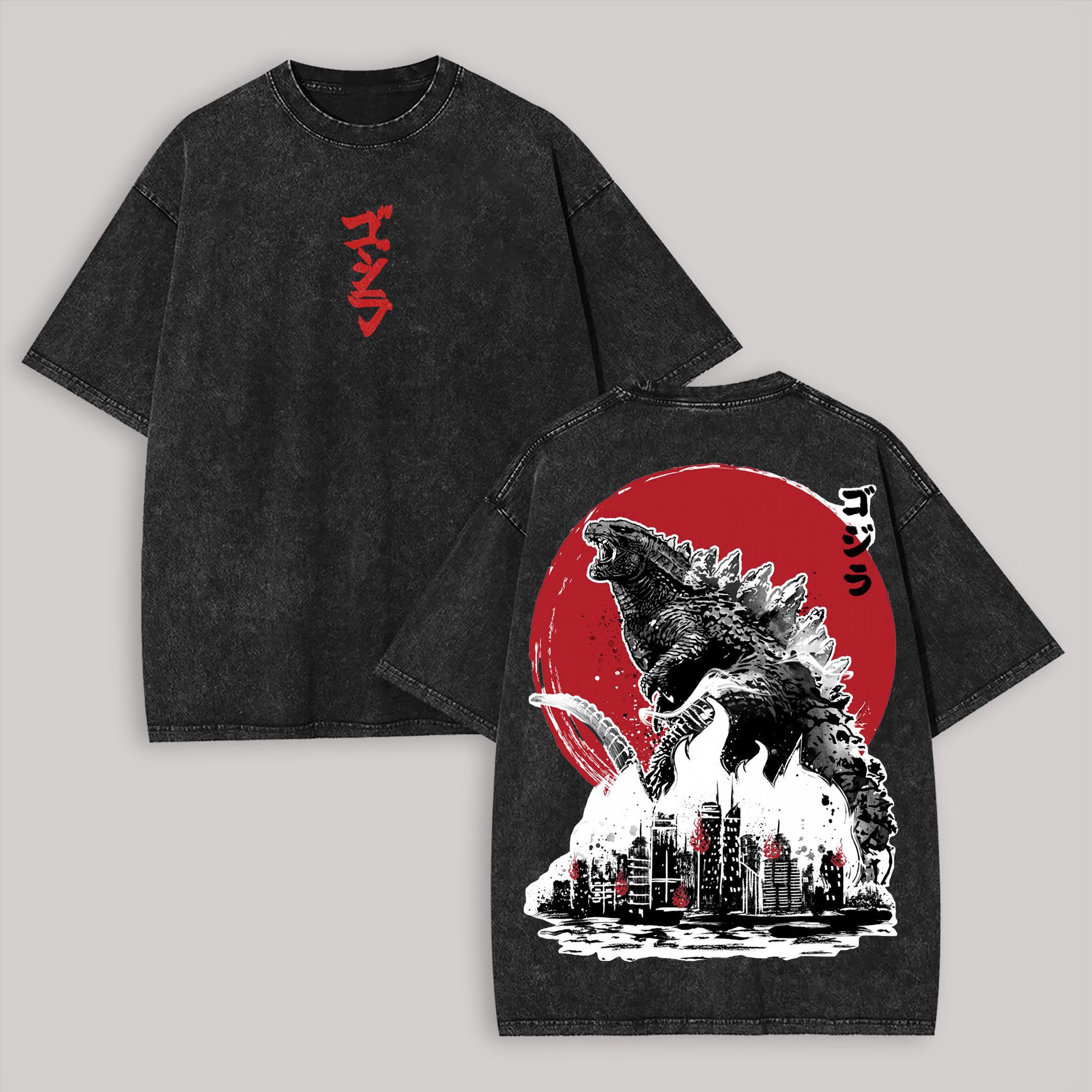 Godzilla Printed Unisex Washed T-Shirt