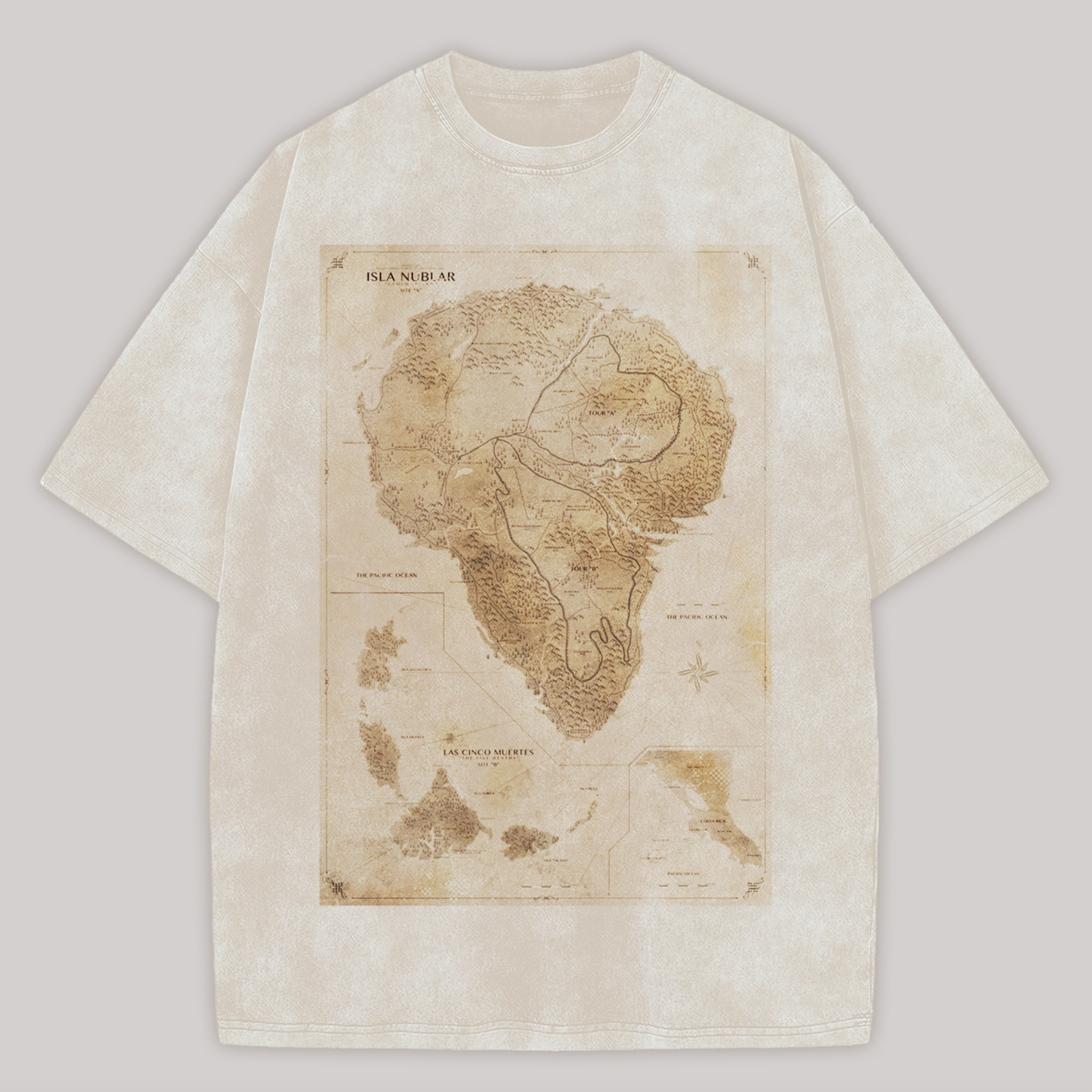Jurassic Park Map Printed Unisex Washed T-Shirt