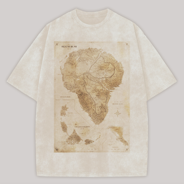 Jurassic Park Map Printed Unisex Washed T-Shirt
