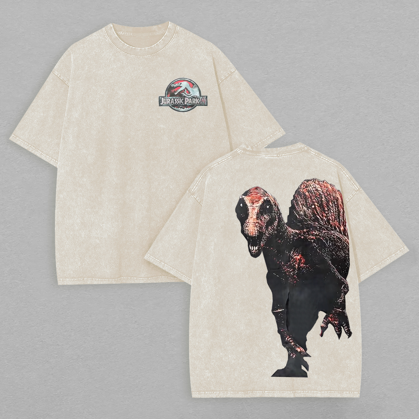 Jurassic Park Printed Unisex Washed T-Shirt Image - 3