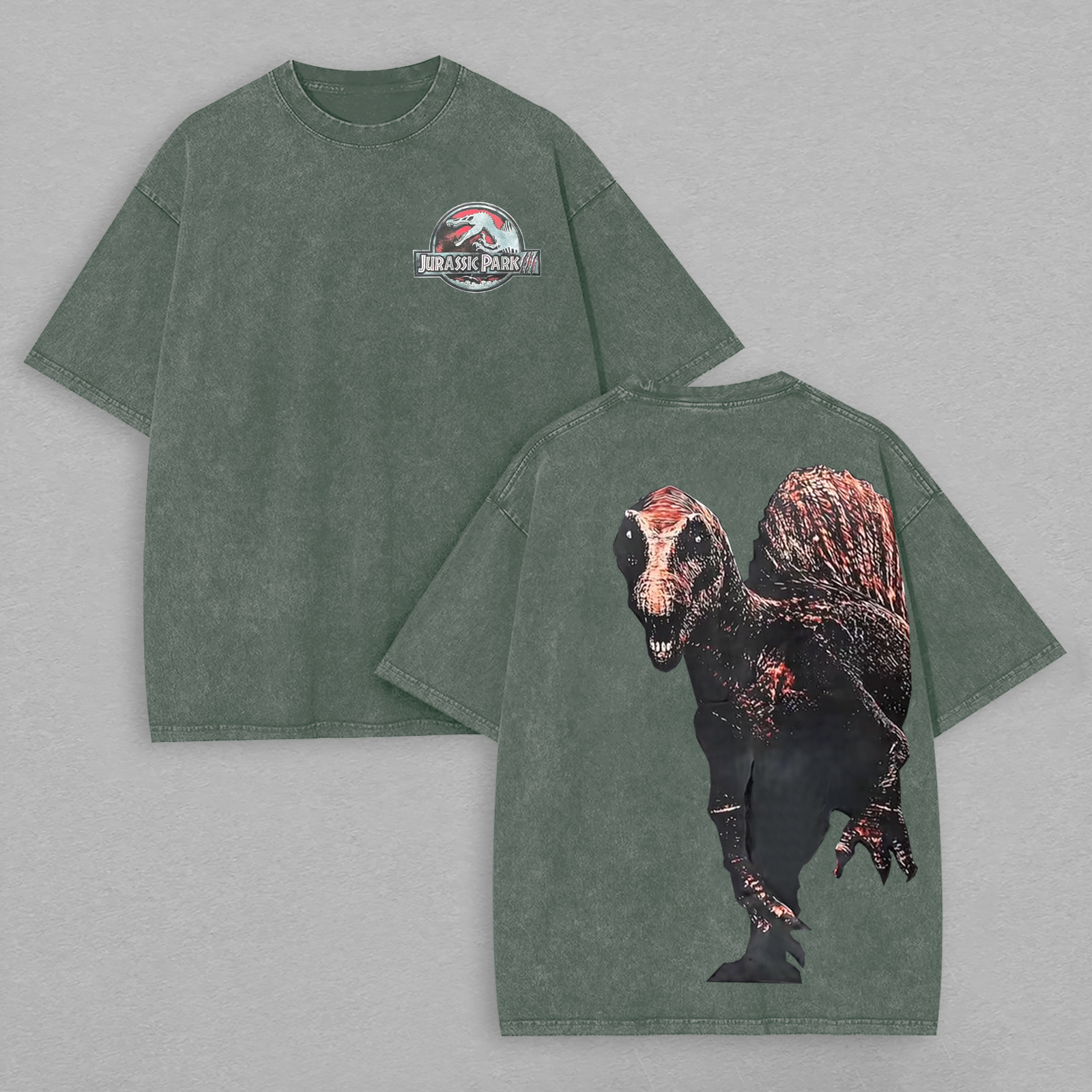 Jurassic Park Printed Unisex Washed T-Shirt Image - 4