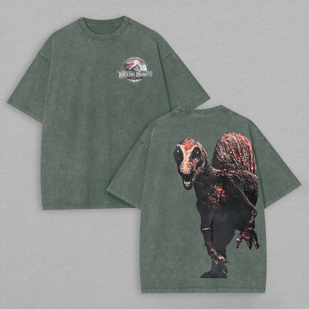 Jurassic Park Printed Unisex Washed T-Shirt Image - 4