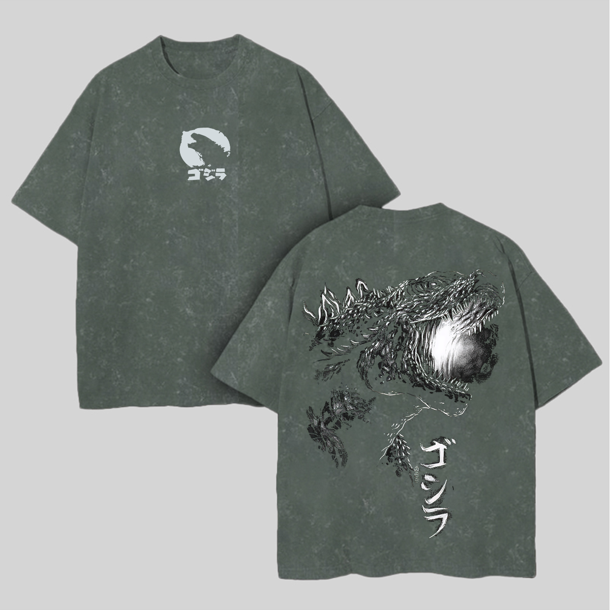 Godzilla Printed Unisex Washed T-Shirt Image - 4