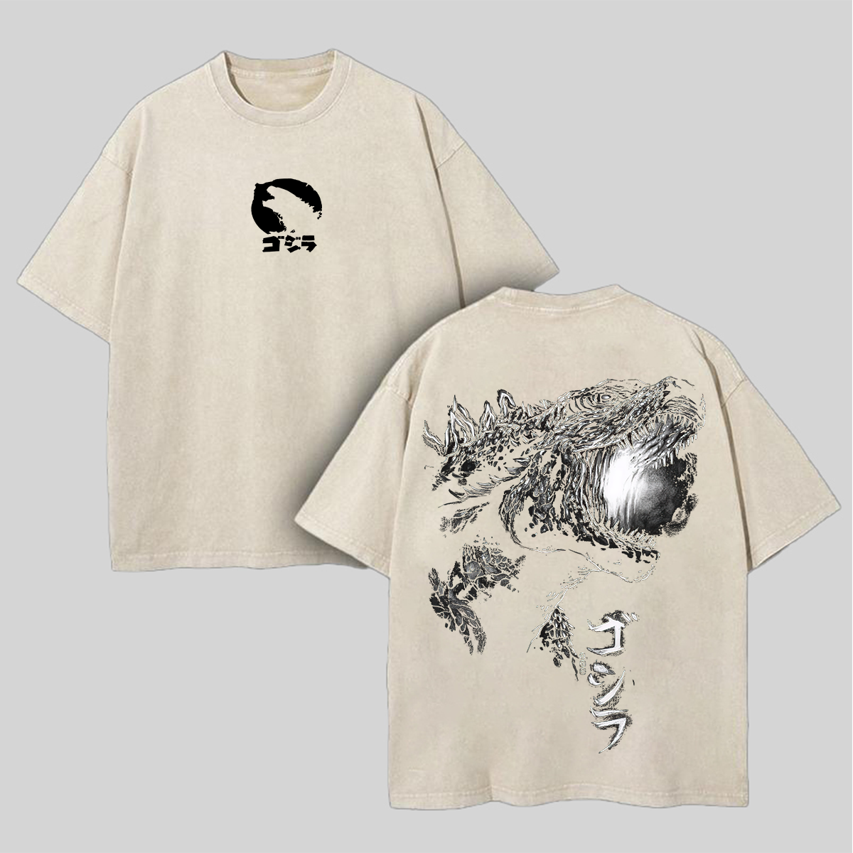 Godzilla Printed Unisex Washed T-Shirt Image - 6