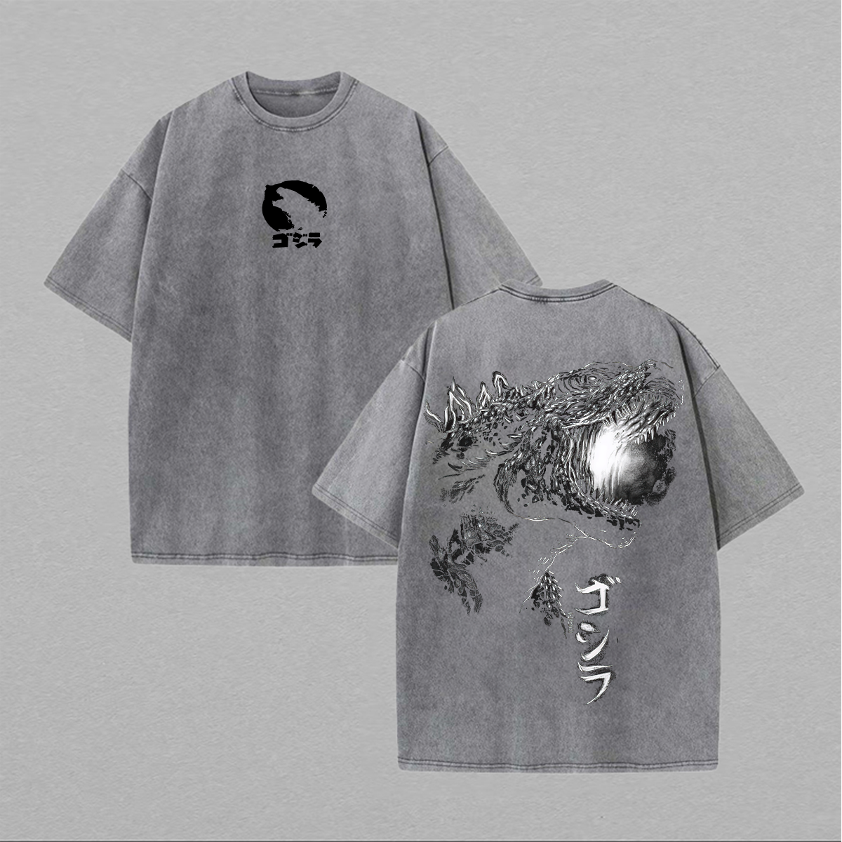 Godzilla Printed Unisex Washed T-Shirt Image - 5