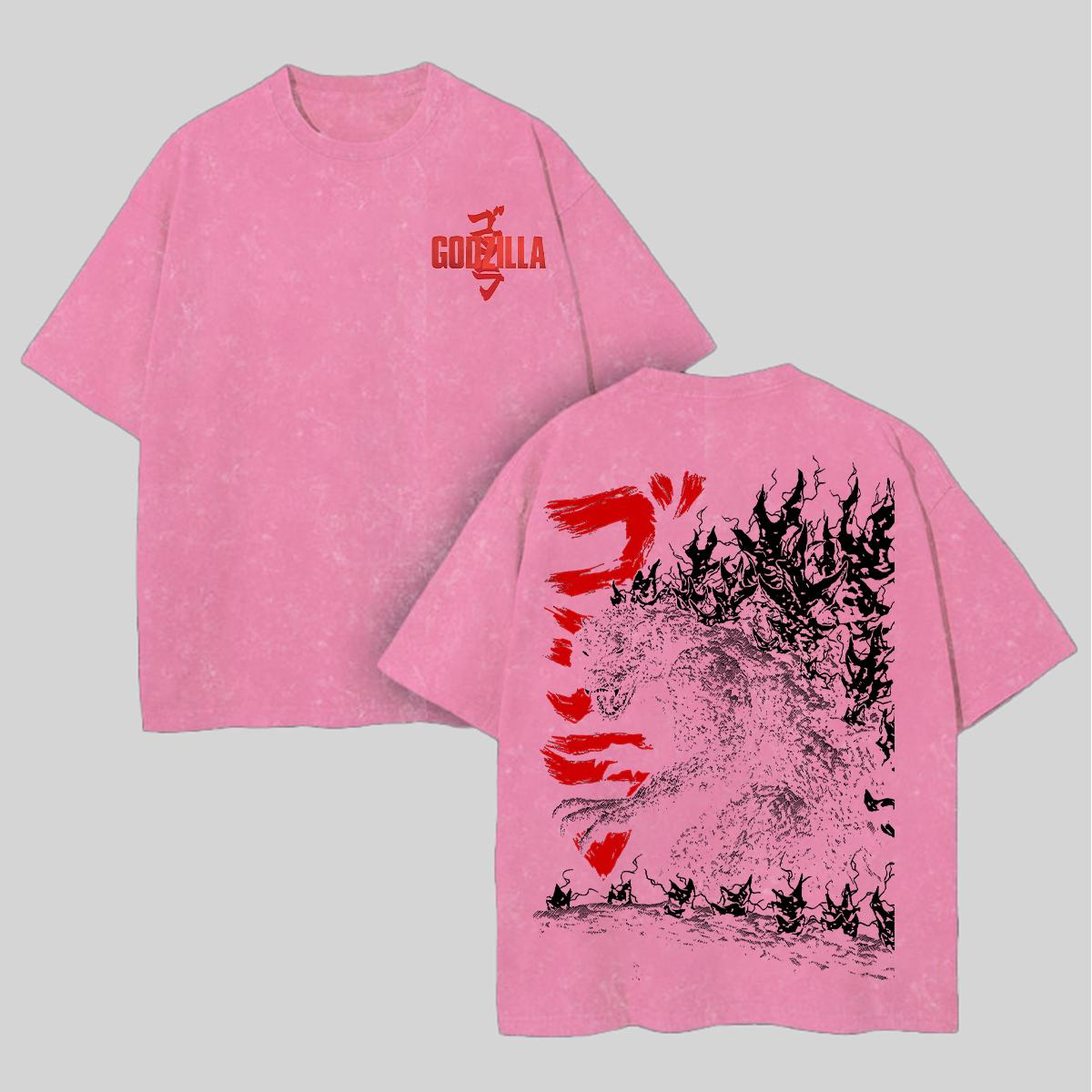 Godzilla Printed Unisex Washed T-Shirt Image - 7
