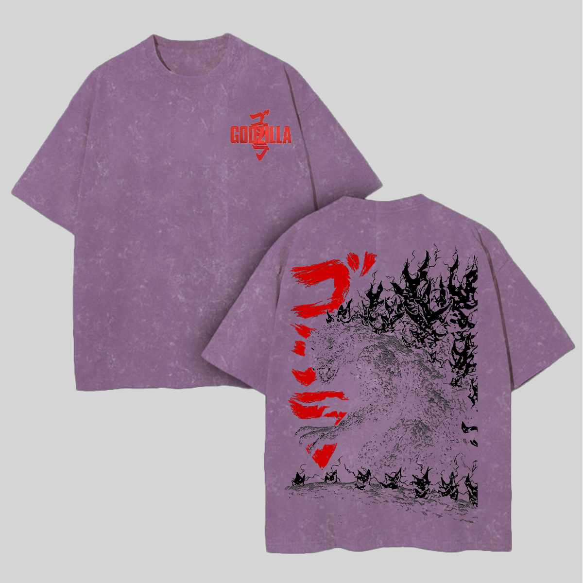 Godzilla Printed Unisex Washed T-Shirt Image - 8