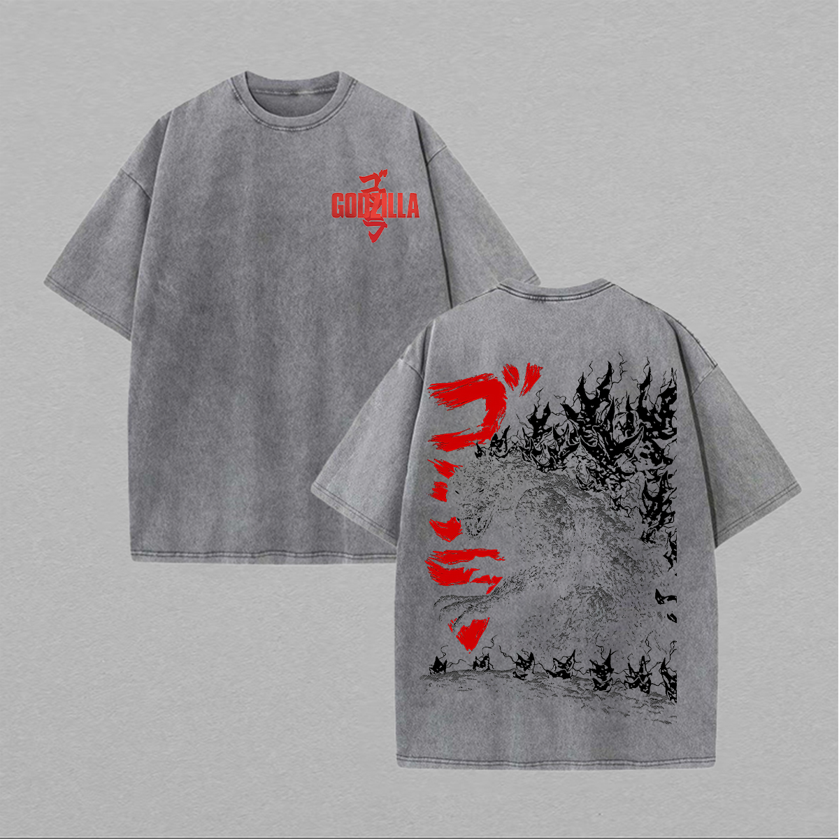 Godzilla Printed Unisex Washed T-Shirt Image - 3