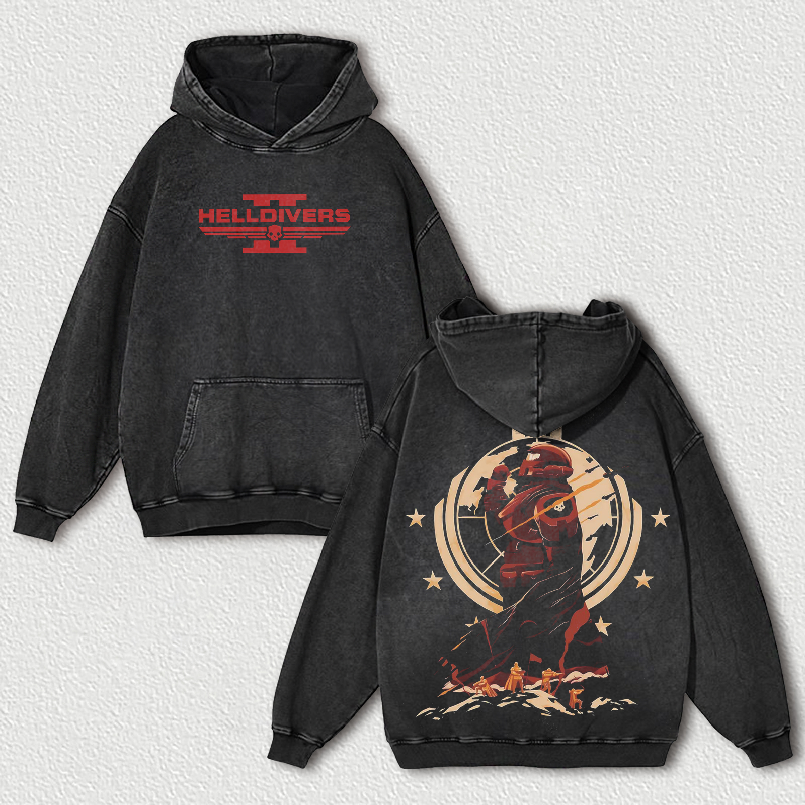Helldivers Printed Unisex Washed Hoodie