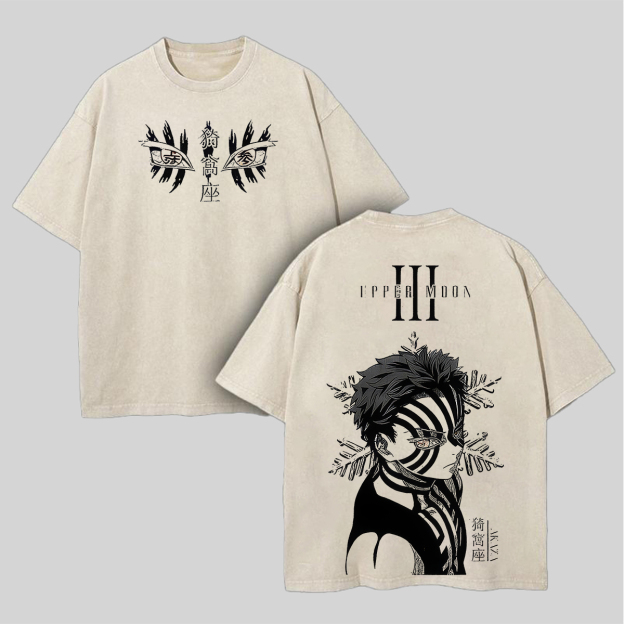 Demon Slayer Akaza Printed Unisex Washed T-Shirt Image - 3