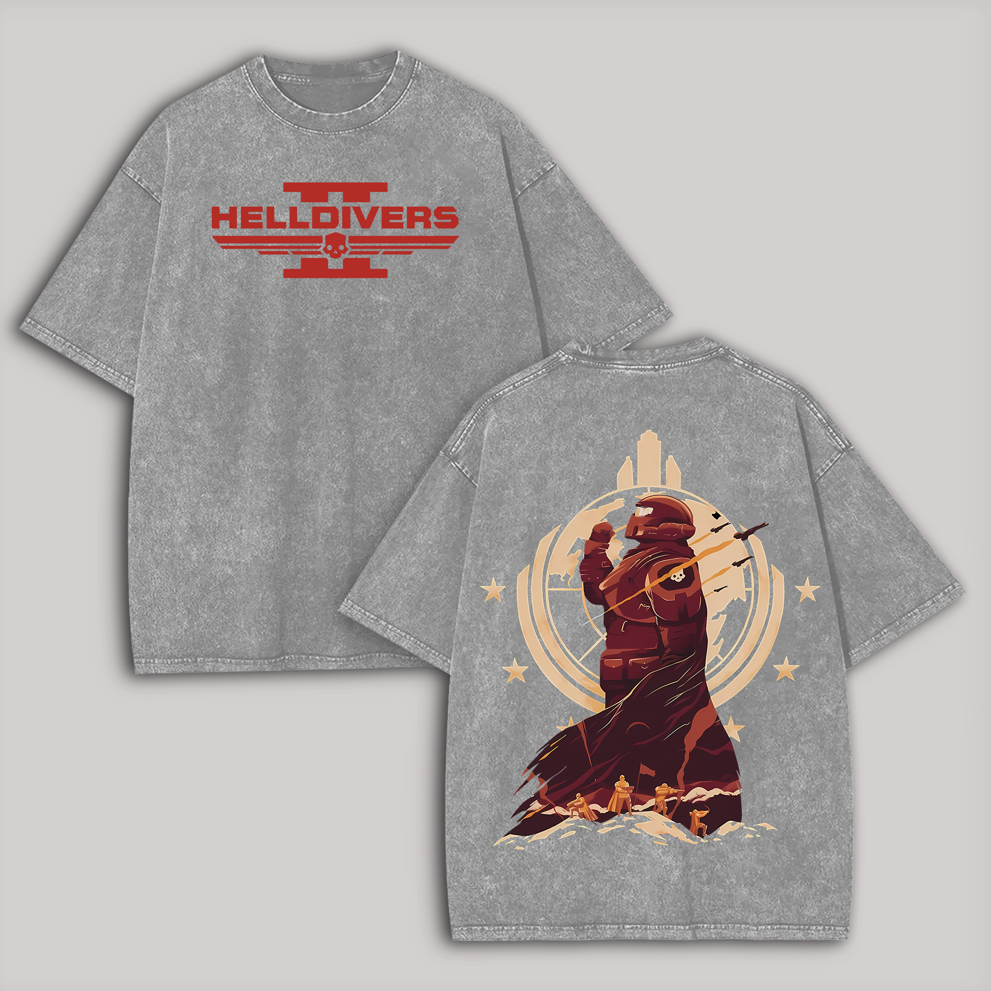 Helldivers Printed Unisex Washed T-Shirt Image - 2