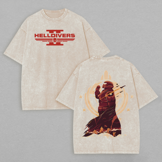 Helldivers Printed Unisex Washed T-Shirt Image - 3
