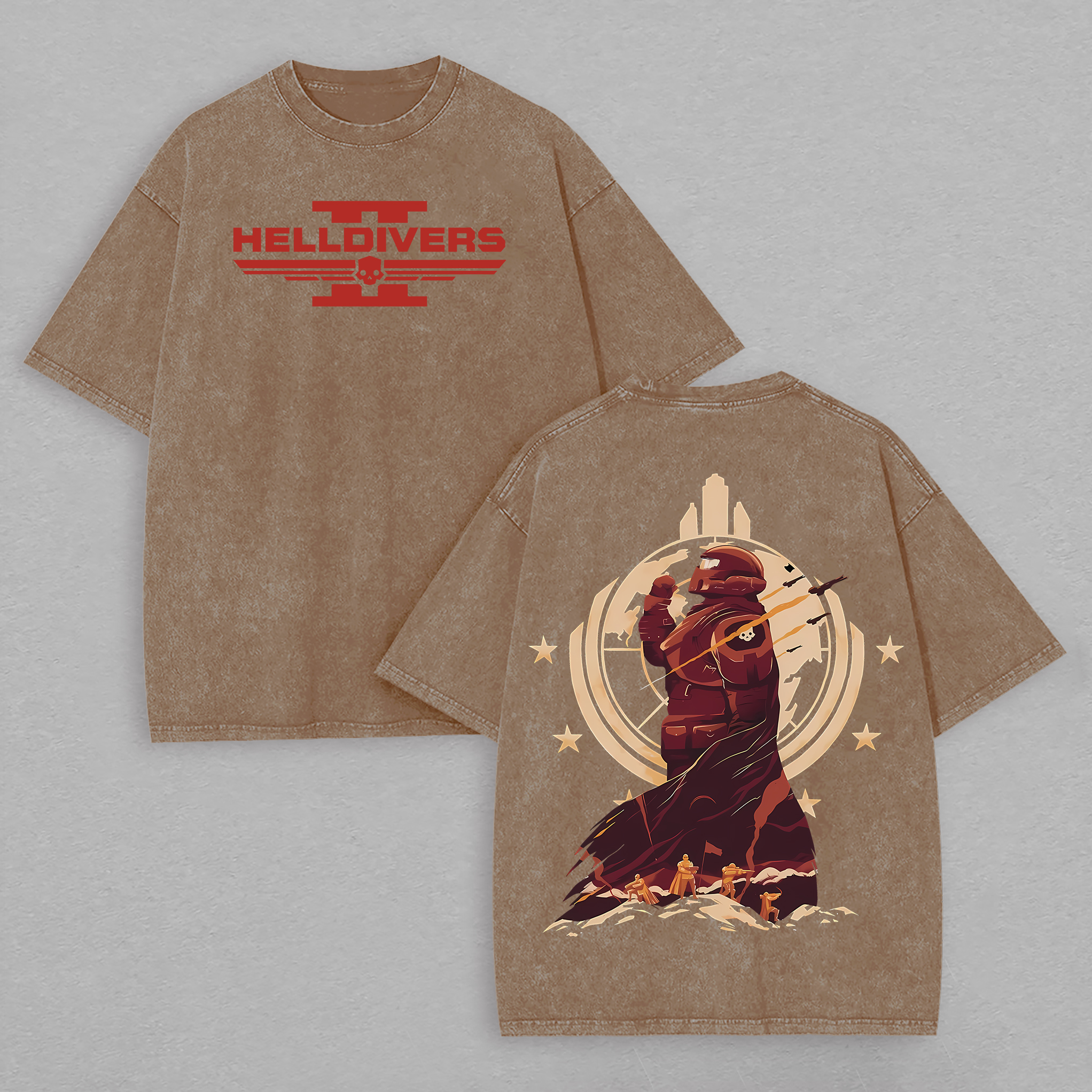 Helldivers Printed Unisex Washed T-Shirt Image - 4