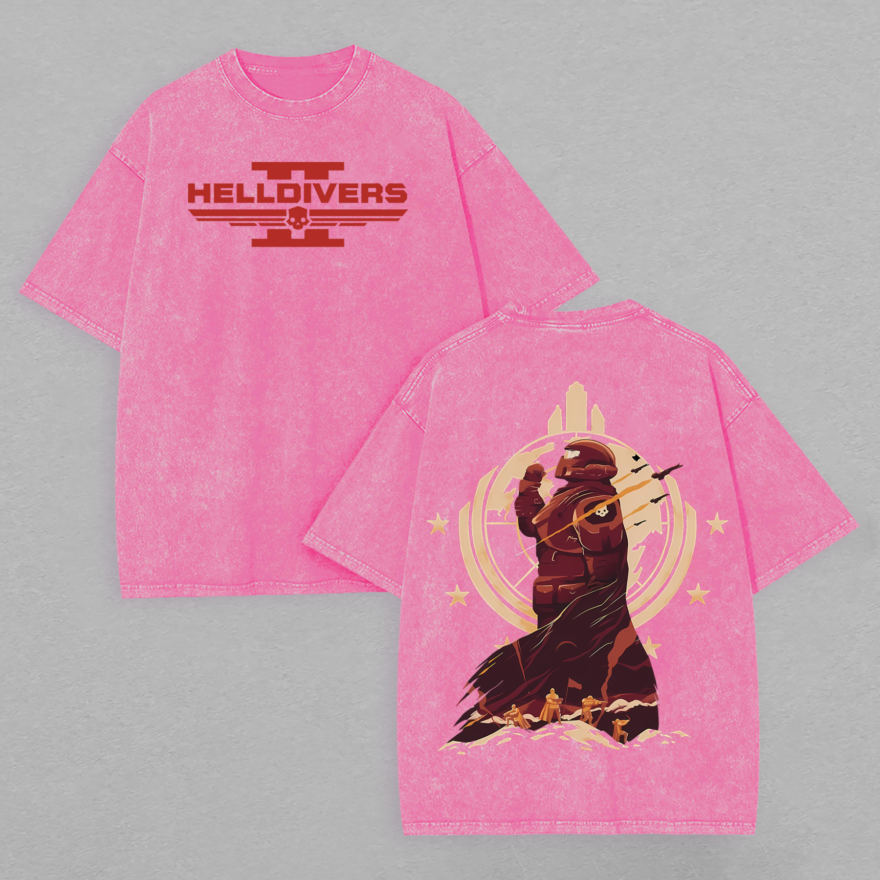 Helldivers Printed Unisex Washed T-Shirt Image - 8