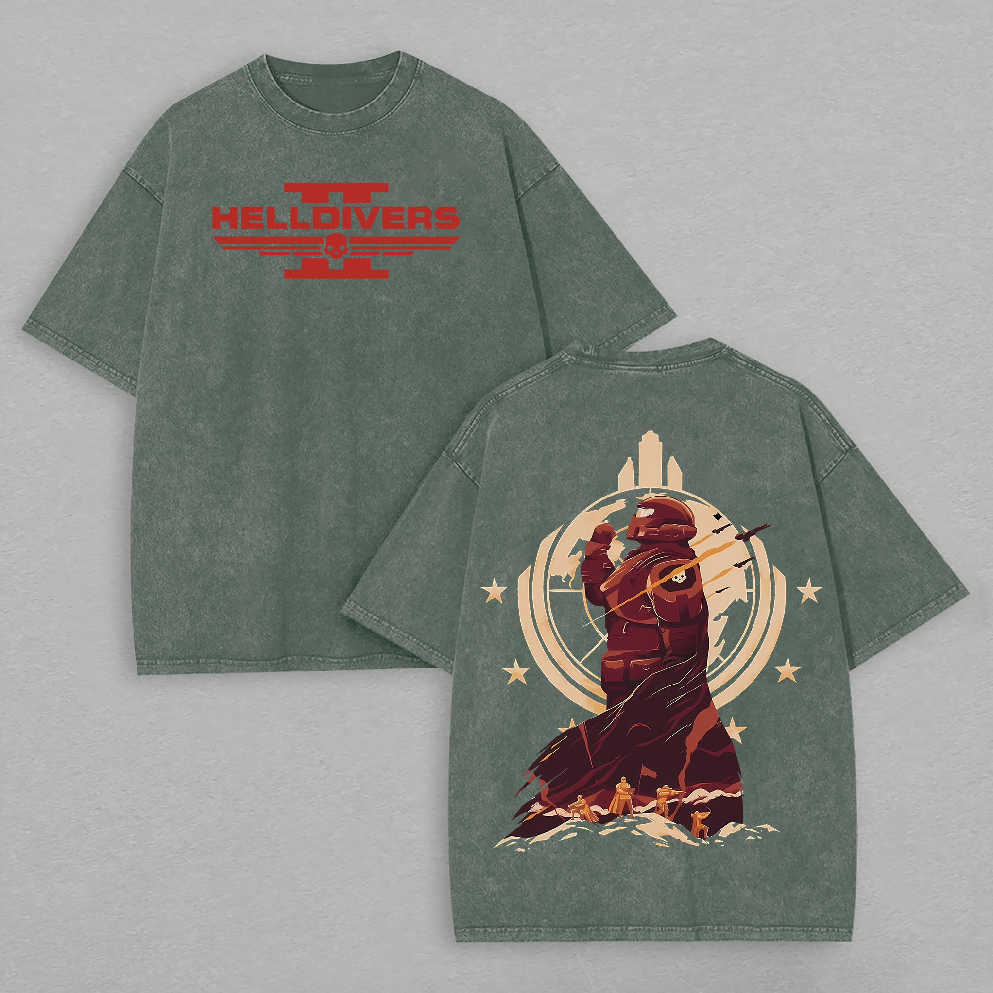 Helldivers Printed Unisex Washed T-Shirt Image - 5