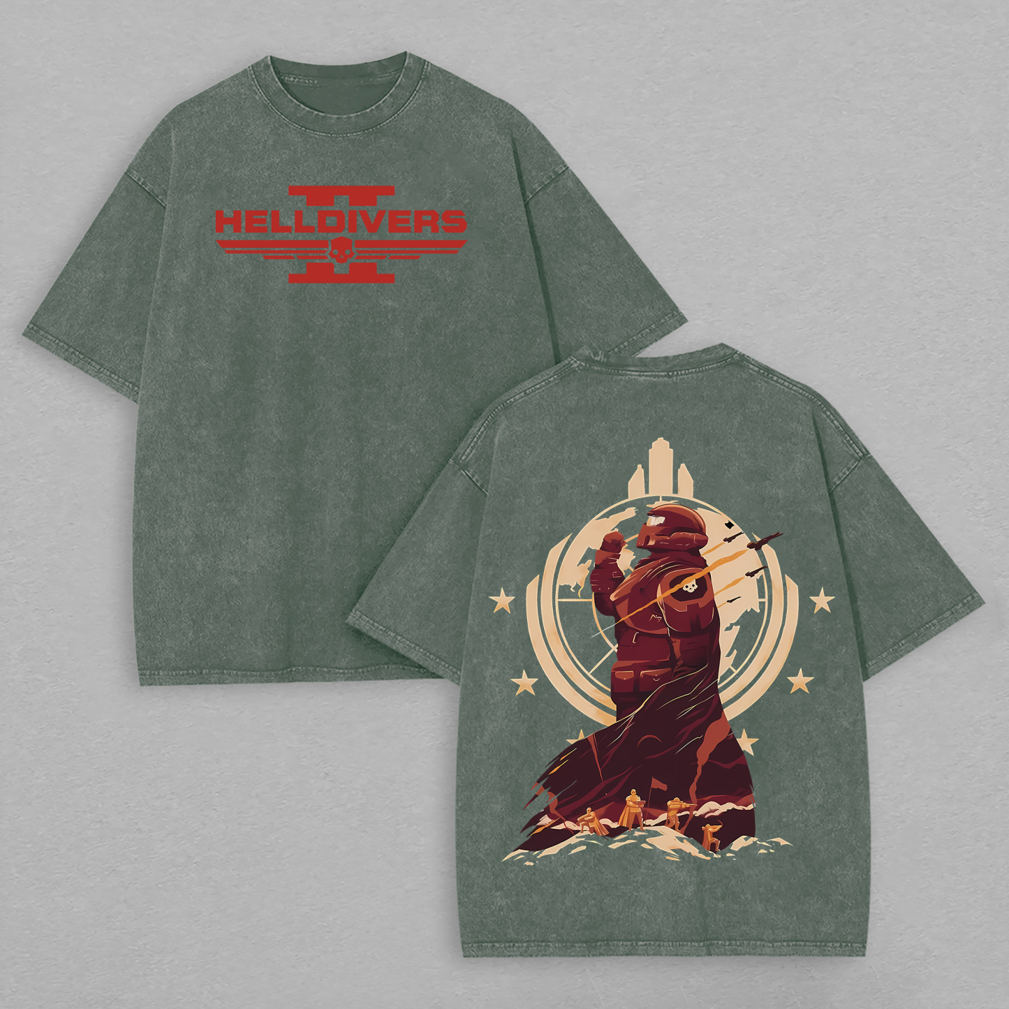 Helldivers Printed Unisex Washed T-Shirt Image - 5