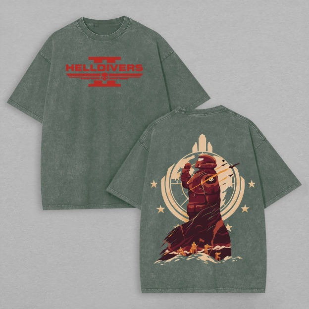 Helldivers Printed Unisex Washed T-Shirt Image - 5
