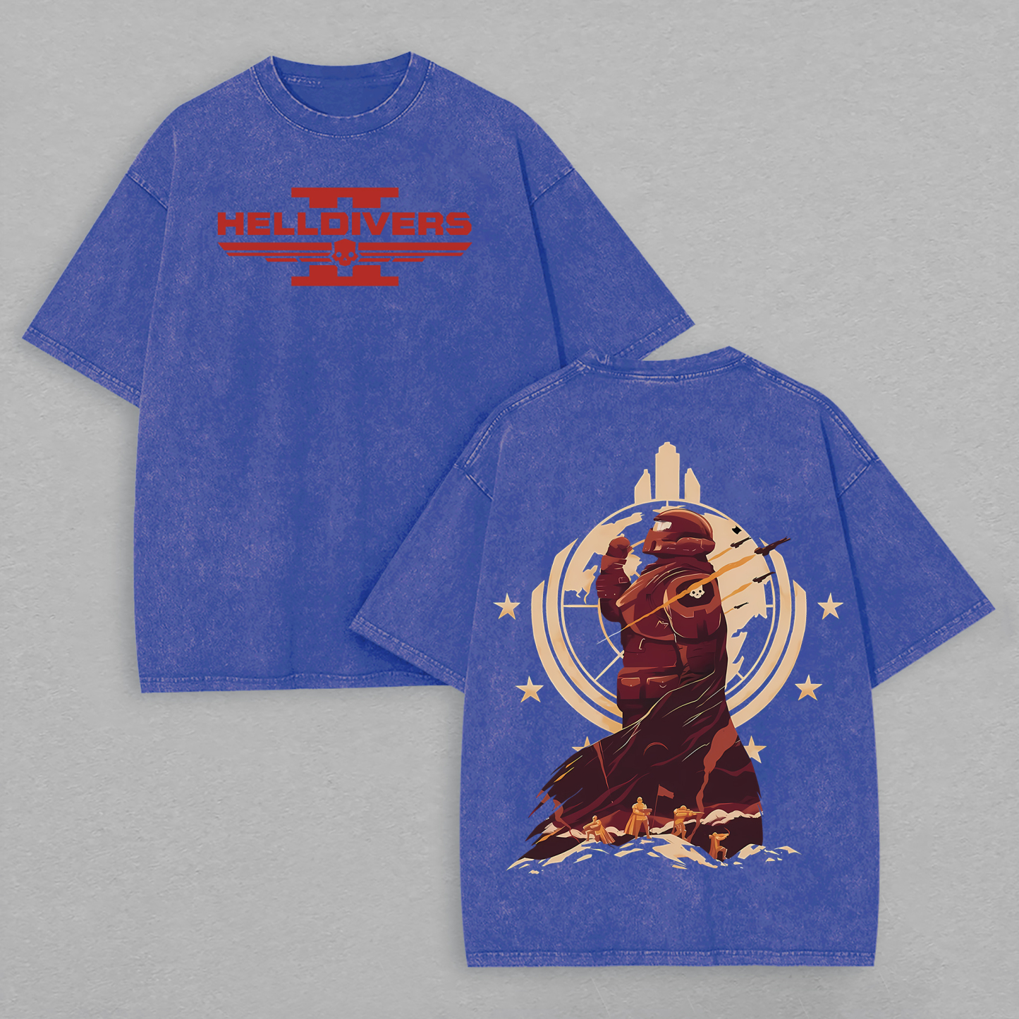 Helldivers Printed Unisex Washed T-Shirt Image - 7