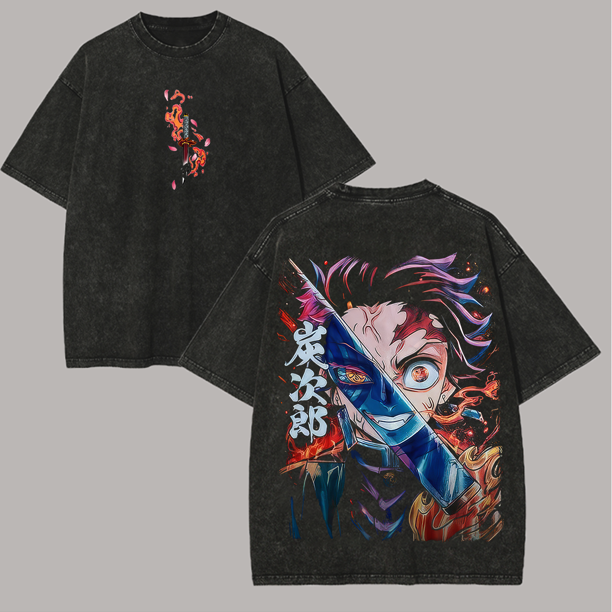 Demon Slayer Tanjiro Kamado Printed Unisex Washed T-Shirt Image - 1