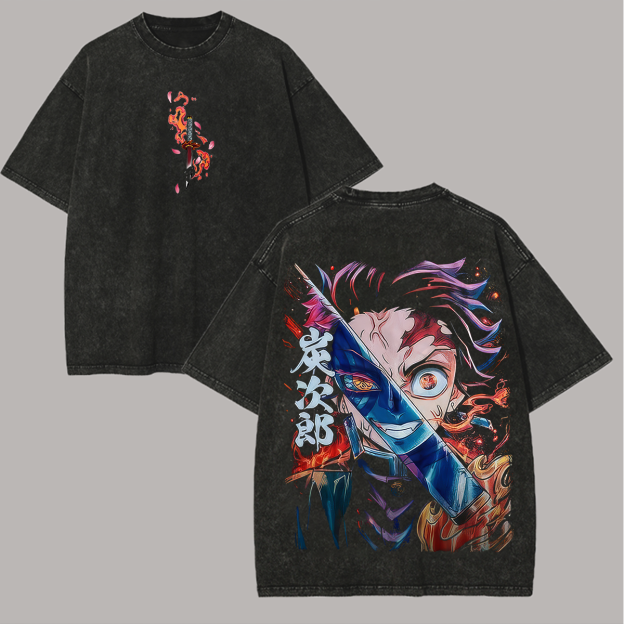 Demon Slayer Tanjiro Kamado Printed Unisex Washed T-Shirt Image - 1
